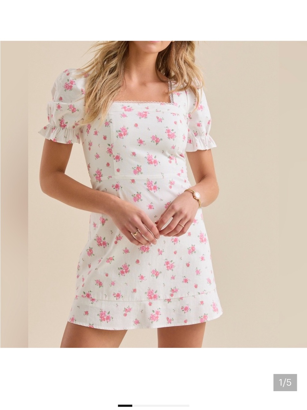 Altar'd State White Mini Dress with Pink Floral Print